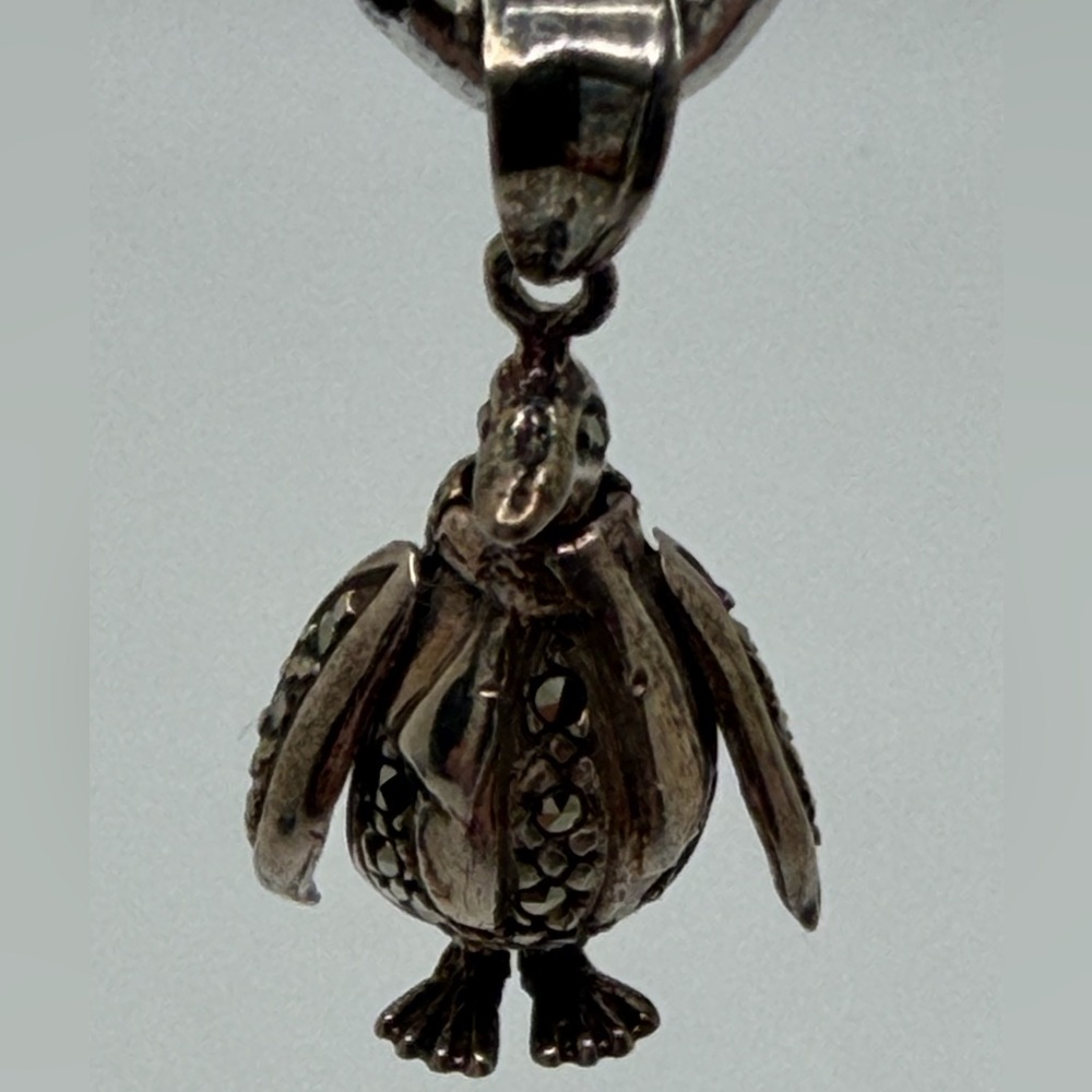 Charming Silver Marcasite Penguin Pendant VTG